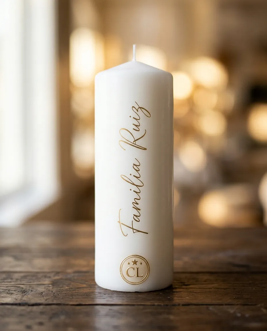 Vela blanca grande con el nombre Familia Ruiz y el sello CL